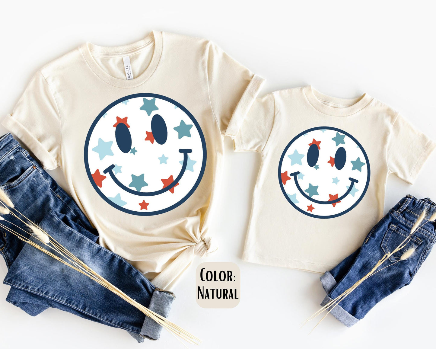 4th of July Smiley Face Mama and Mini Shirts, July 4th Mommy and Me tshirts, 4th of July Shirts, Mama Mini Set, Mama Mini Outfit