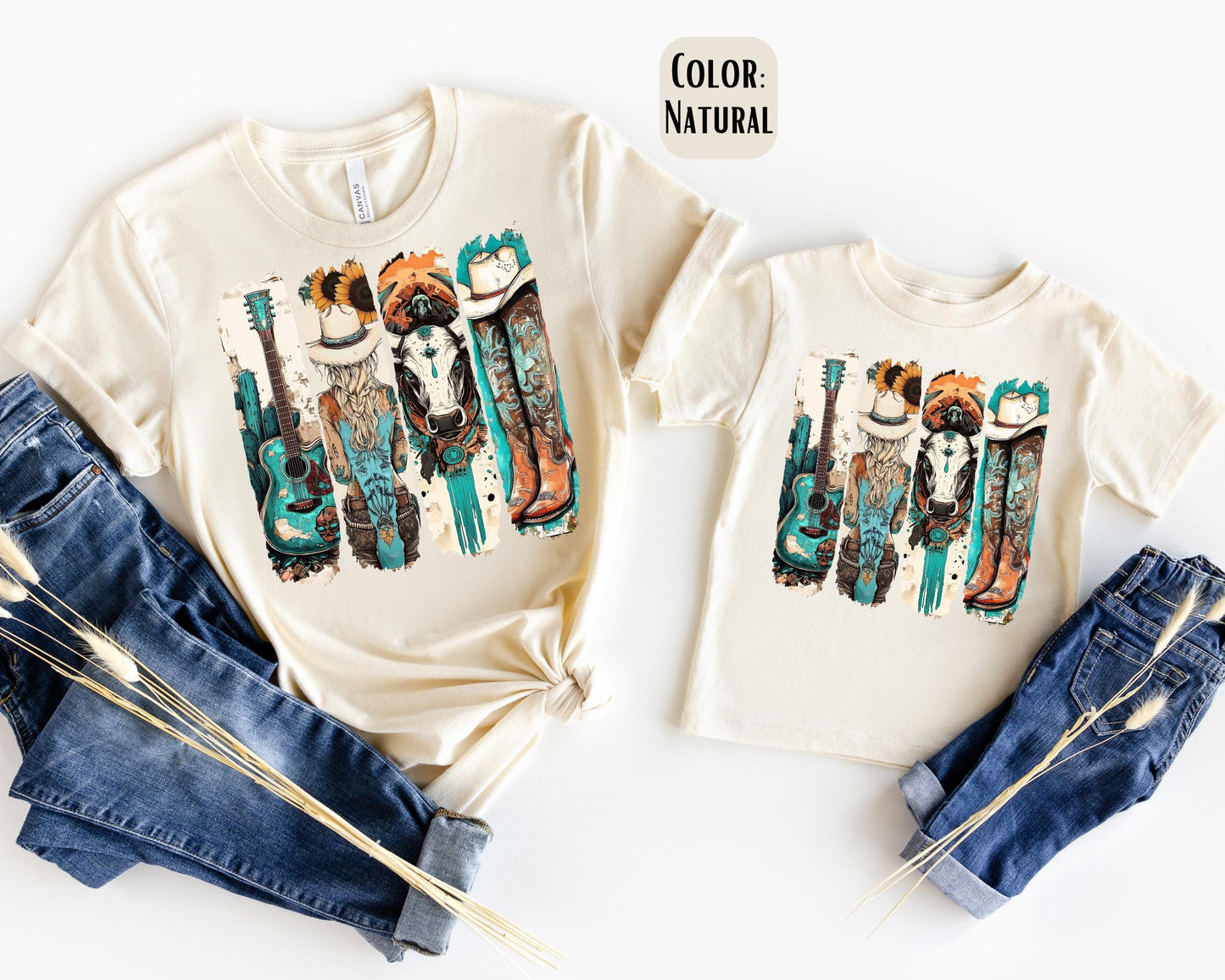 Mama Mini Turquoise Cowgirl Shirt, Mother's Day Gift, Matching Mommy and Me Western Tee, Mother Daughter Shirts, Mama Mini Outfit