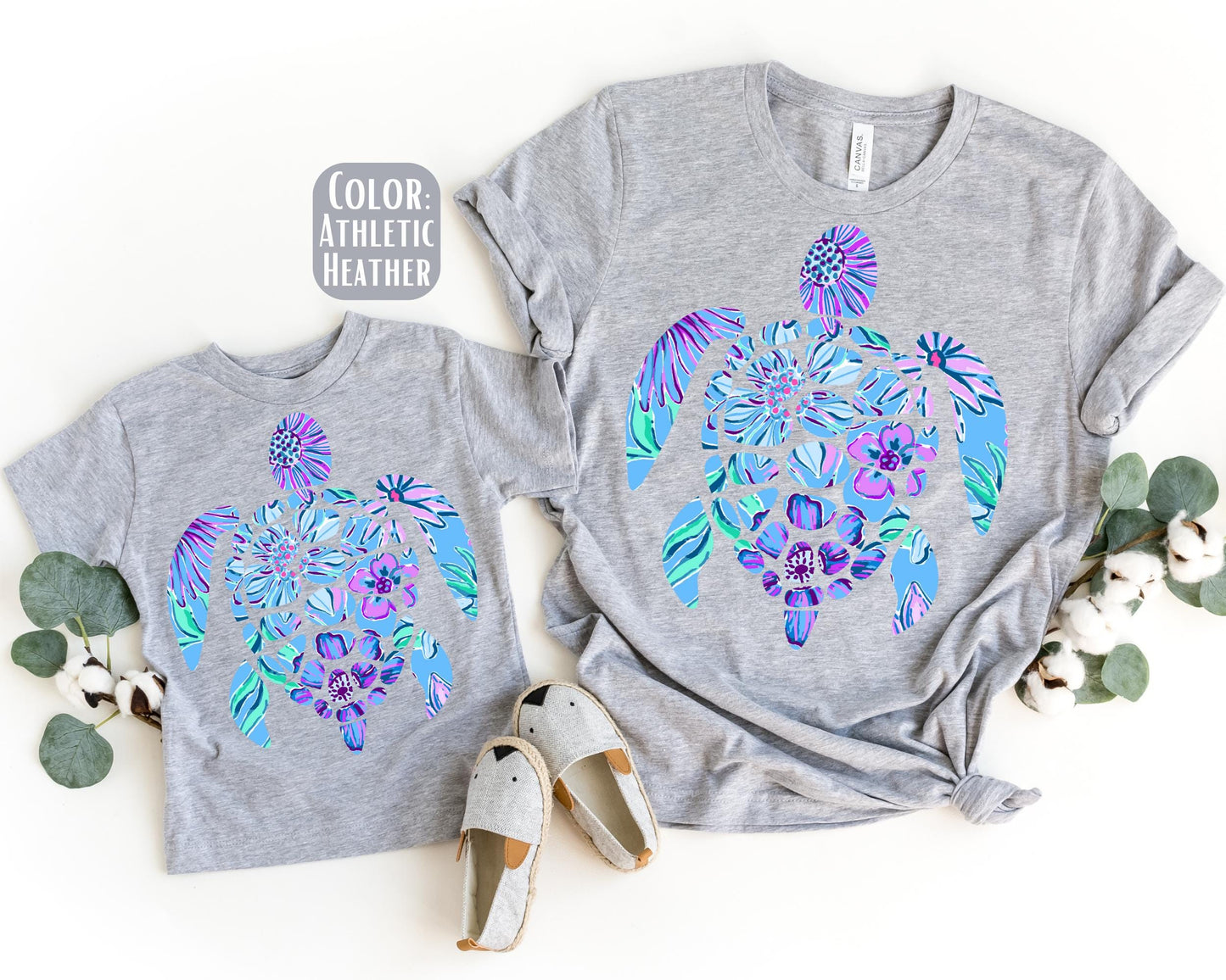Boho Sea Turtle Mama and Mini Shirts, Floral Turtle Mommy and Me tshirts, Beach Shirts, Mama Mini Set, Mama Mini Outfit, Mother's Day
