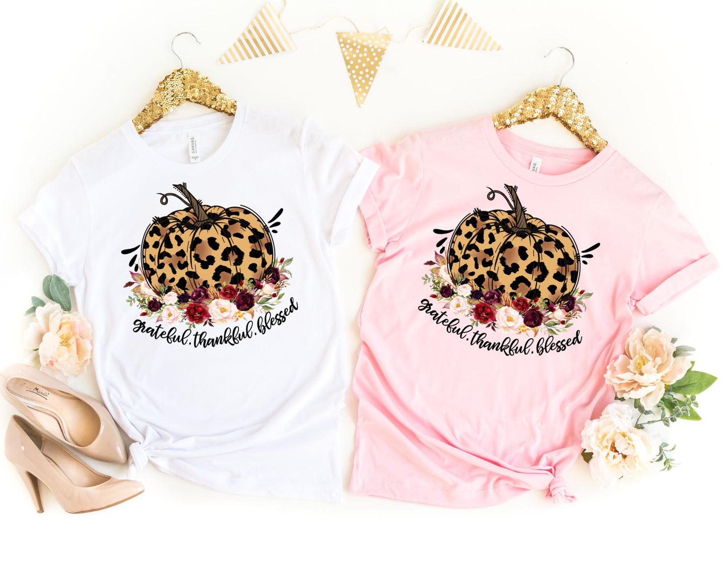 Grateful Thankful Blessed Leopard Pumpkin Shirt - Fall Shirt