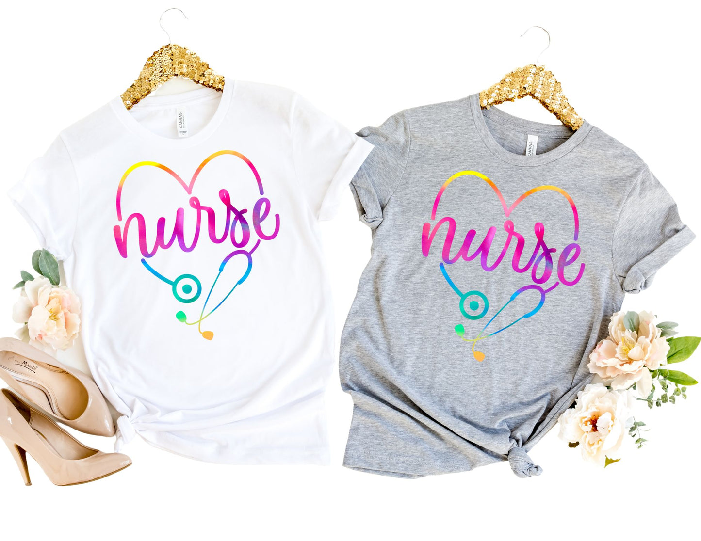Colorful Nurse Heart Stethoscope Shirt - Nurse Shirt