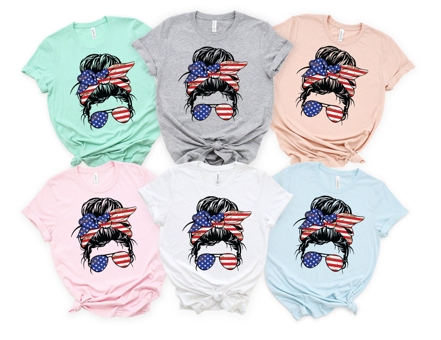 American Flag Sunglasses and Bandana Lady - July 4th Shirt