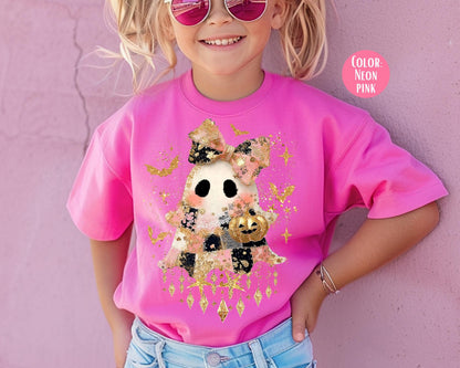 Comfort Colors Gold Foil Ghost Shirt - Kids Halloween Tee
