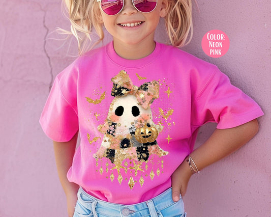 Comfort Colors Gold Foil Ghost Shirt - Kids Halloween Tee