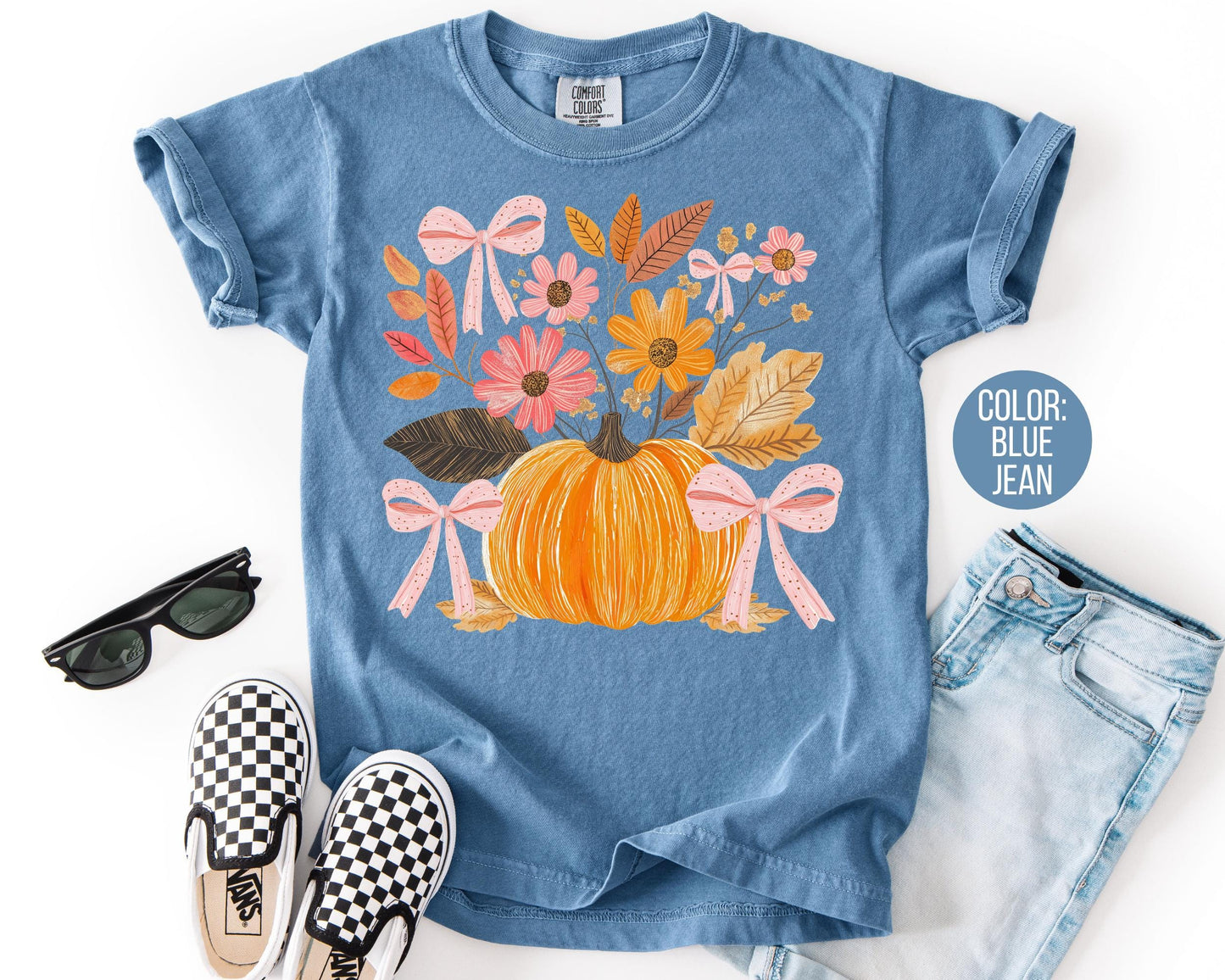 Floral Coquette Pumpkin Shirt: Comfort Colors Boho Fall Top