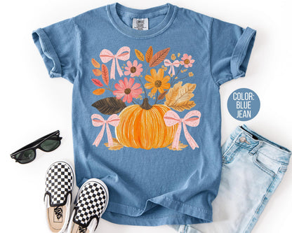 Floral Coquette Pumpkin Shirt: Comfort Colors Boho Fall Top