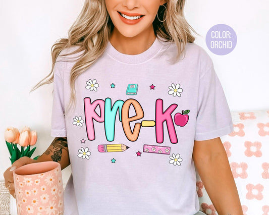 Comfort Colors® Colorful Preppy Pre-K Shirt, Pre K Teacher Shirts