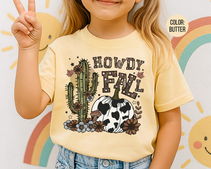 Comfort Colors Howdy Fall Shirt, Cow Print Shirts for Kids, Cowgirl Tee