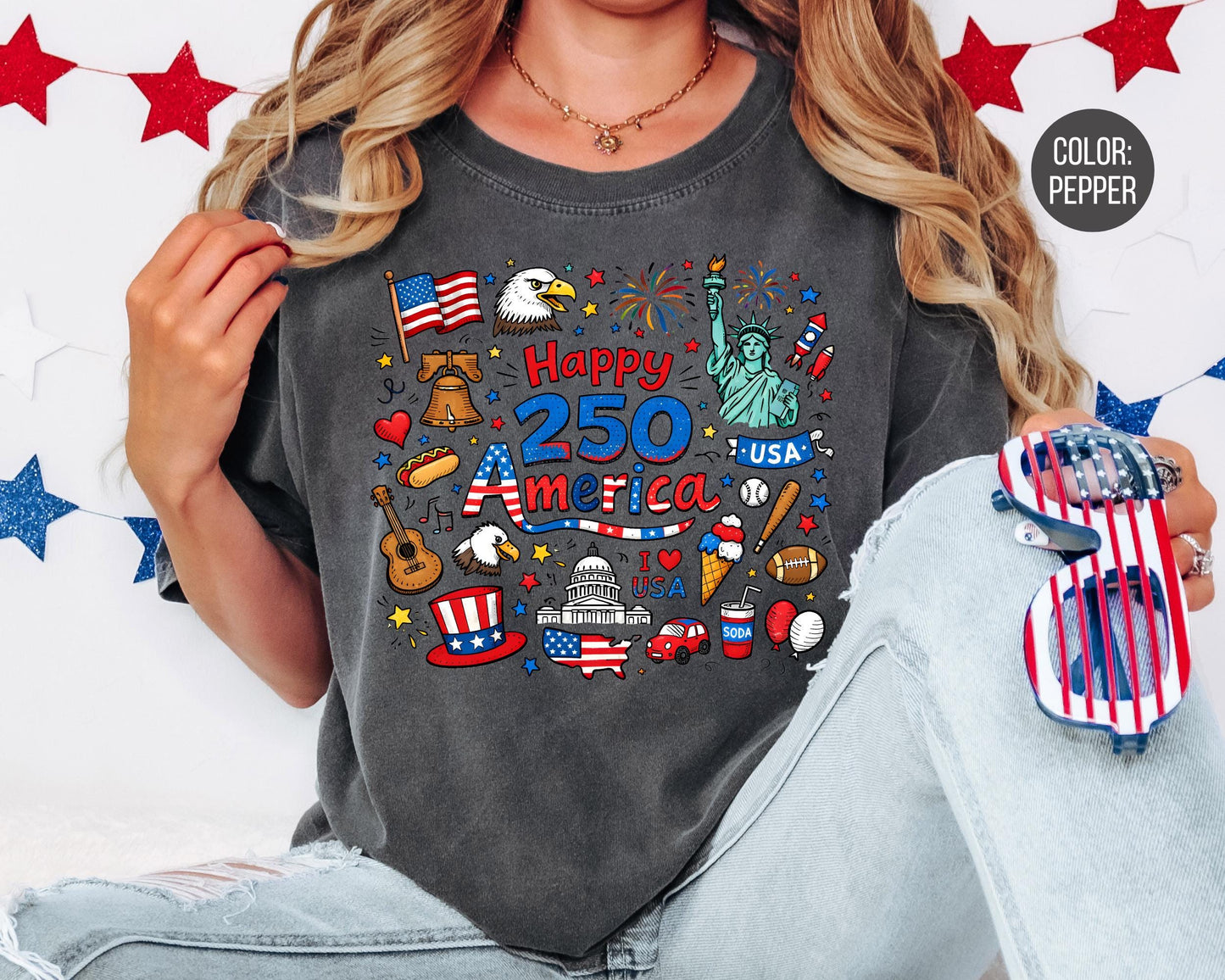 Comfort Colors Happy 250 America Shirt, 4th of July Shirts