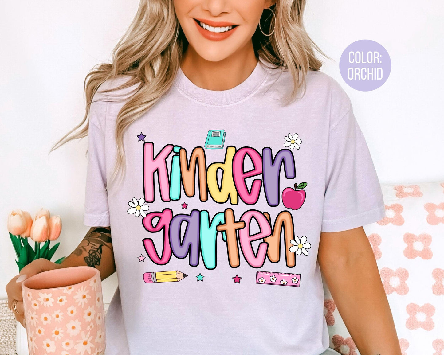 Comfort Colors® Colorful Preppy Kindergarten Shirt, Kindergarten Teacher Shirts
