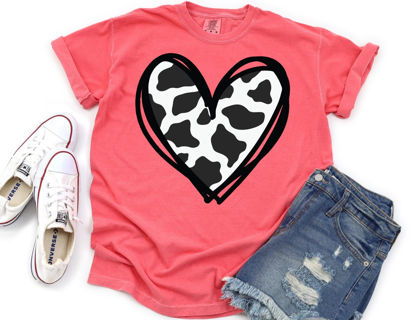 Comfort Colors Cow Print Heart Valentine's Day Shirt