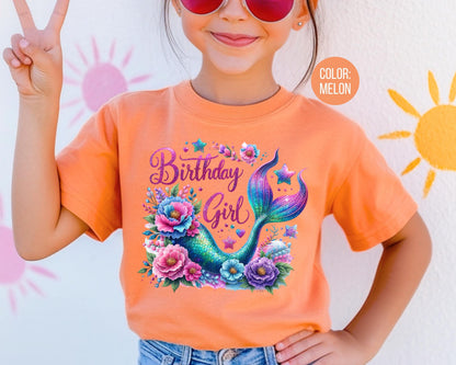 Comfort Colors Faux Glitter Mermaid Birthday Girl Shirt, Girls Birthday Shirts
