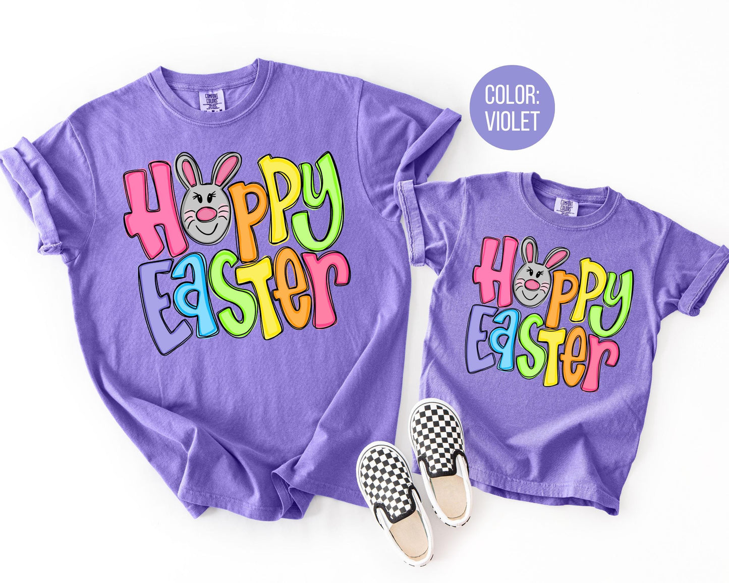 Comfort Colors® Colorful Happy Easter Shirt, Adult and Youth Easter Shirts