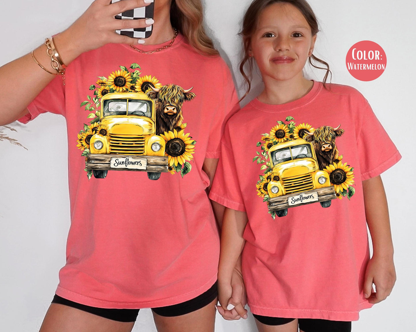 Kids Highland Cow Sunflower Shirt - Comfort Colors® Tee