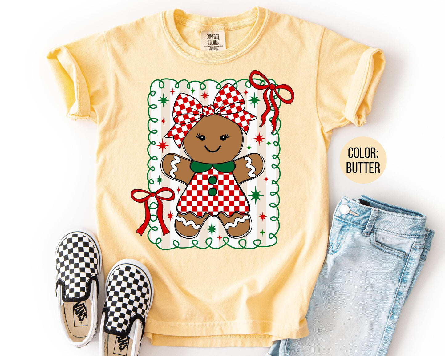 Comfort Colors Girls Preppy Gingerbread Shirt, Mommy and Me Gingerbread Shirts