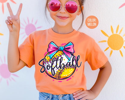 Girls Coquette Softball Shirt: Comfort Colors Youth Tee