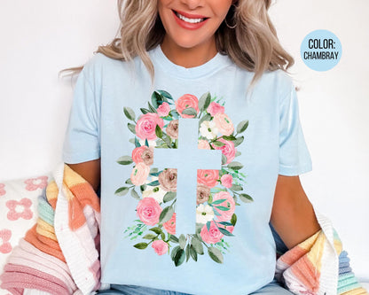Comfort Colors® Easter Floral Cross Shirt, Girls Jesus Cross Shirts