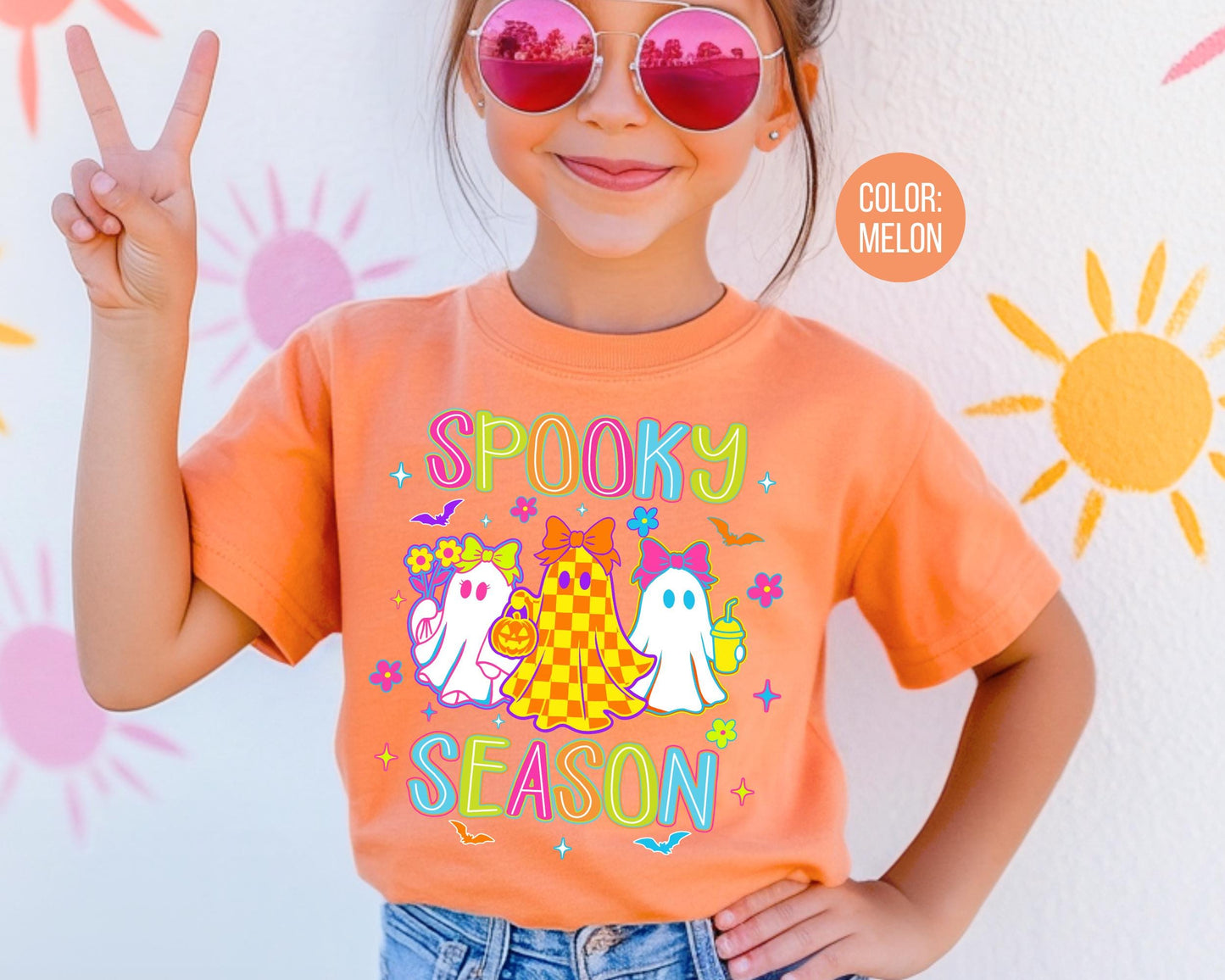 Comfort Colors Girls Spooky Season Ghost Shirt, Halloween Tee
