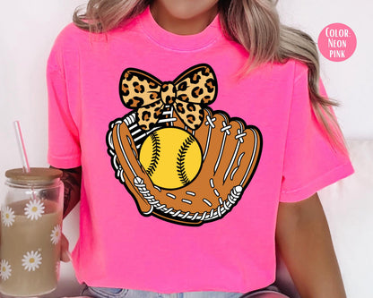 Comfort Colors Girls Leopard Softball Glove Shirt, Kids Softball Shirts