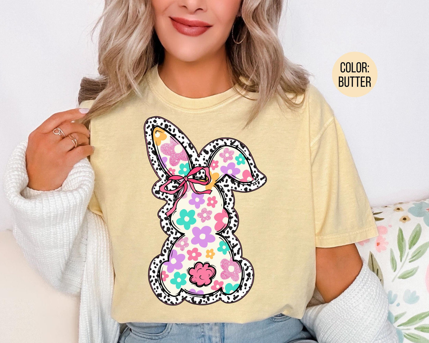 Comfort Colors® Floral Dalmatian Bunny Shirt, Adult and Youth Easter Bunny Shirts