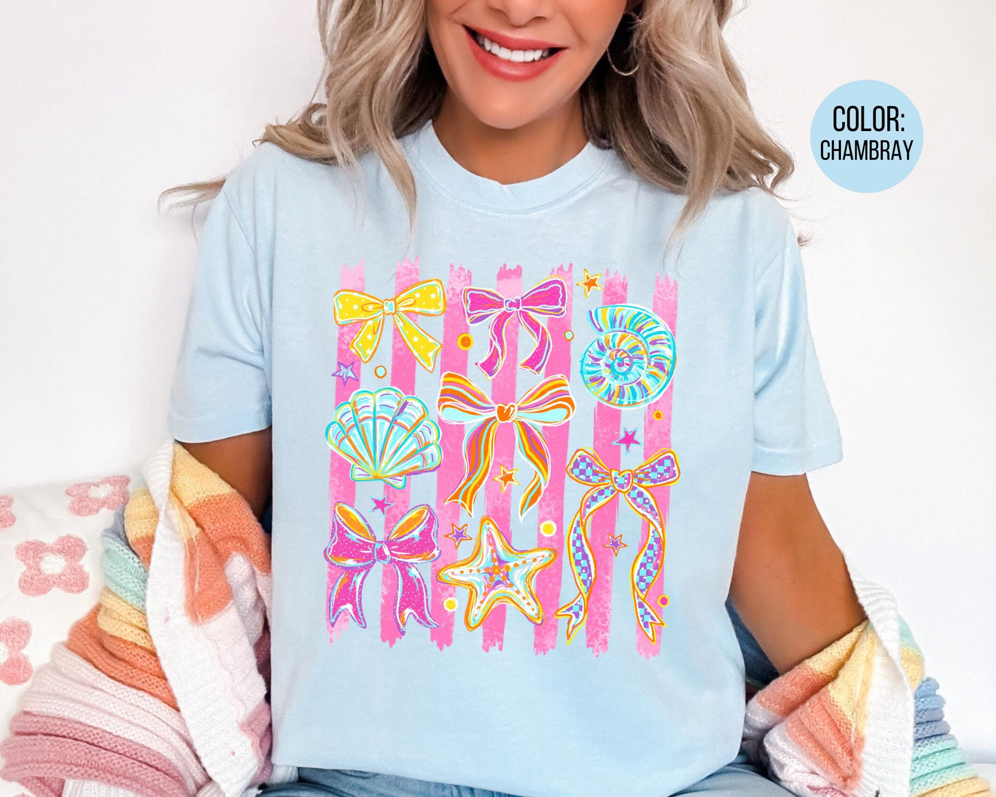Comfort Colors® Coquette Seashells Shirt, Girly Summer Beach Shirts