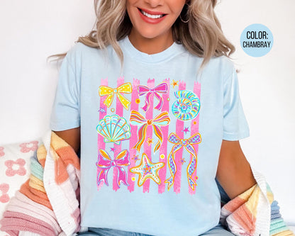 Comfort Colors® Coquette Seashells Shirt, Girly Summer Beach Shirts