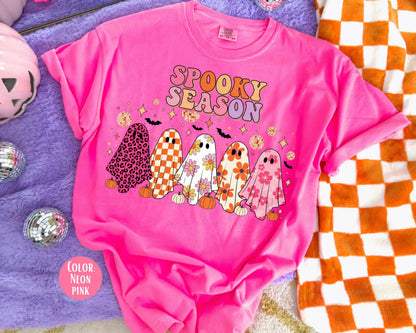 Comfort Colors Girls Spooky Season Shirt, Preppy Ghosts Kids Tee, Youth Halloween T-shirt
