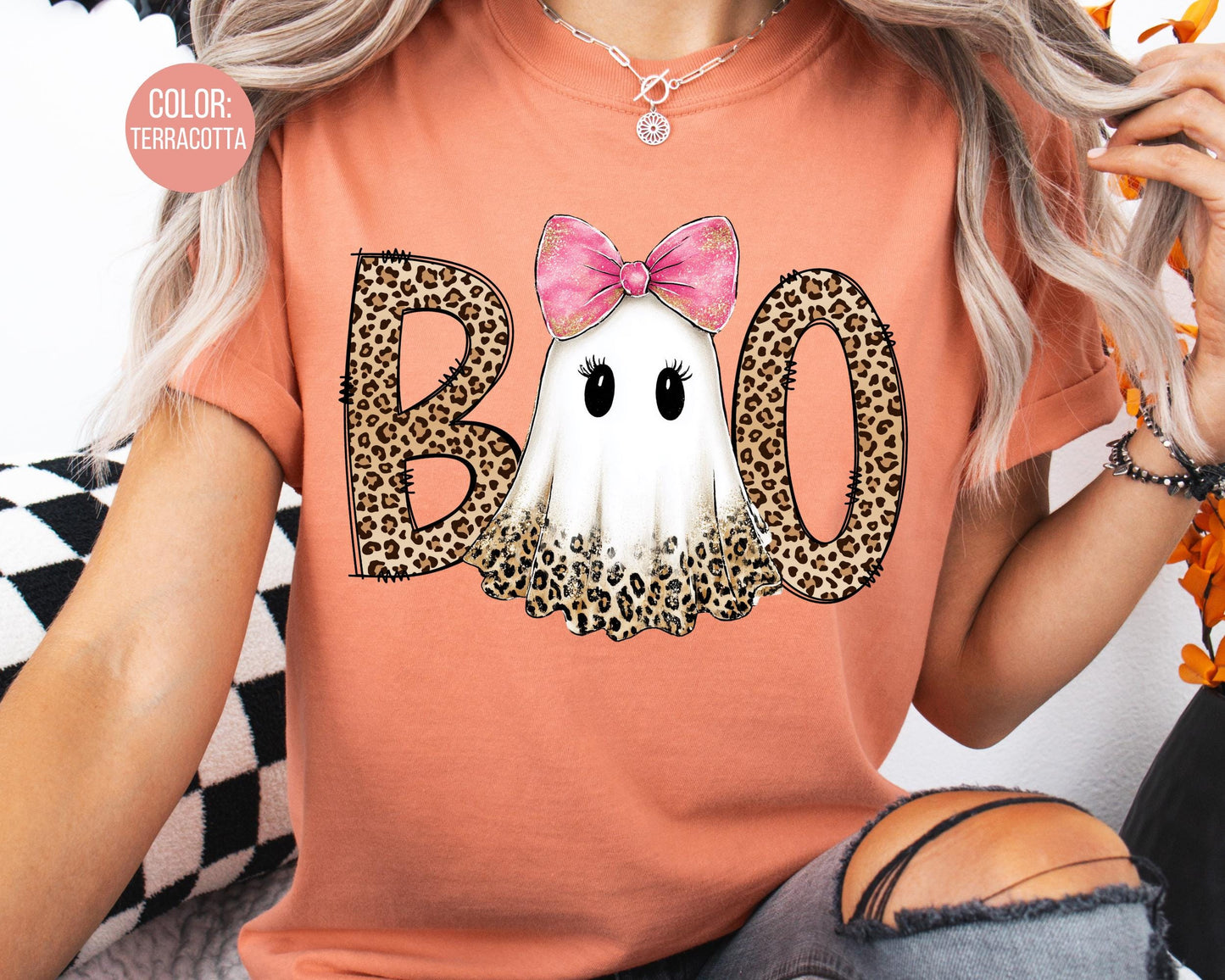 Comfort Colors Boo Leopard Ghost Halloween Shirt: Mommy and Me Tees
