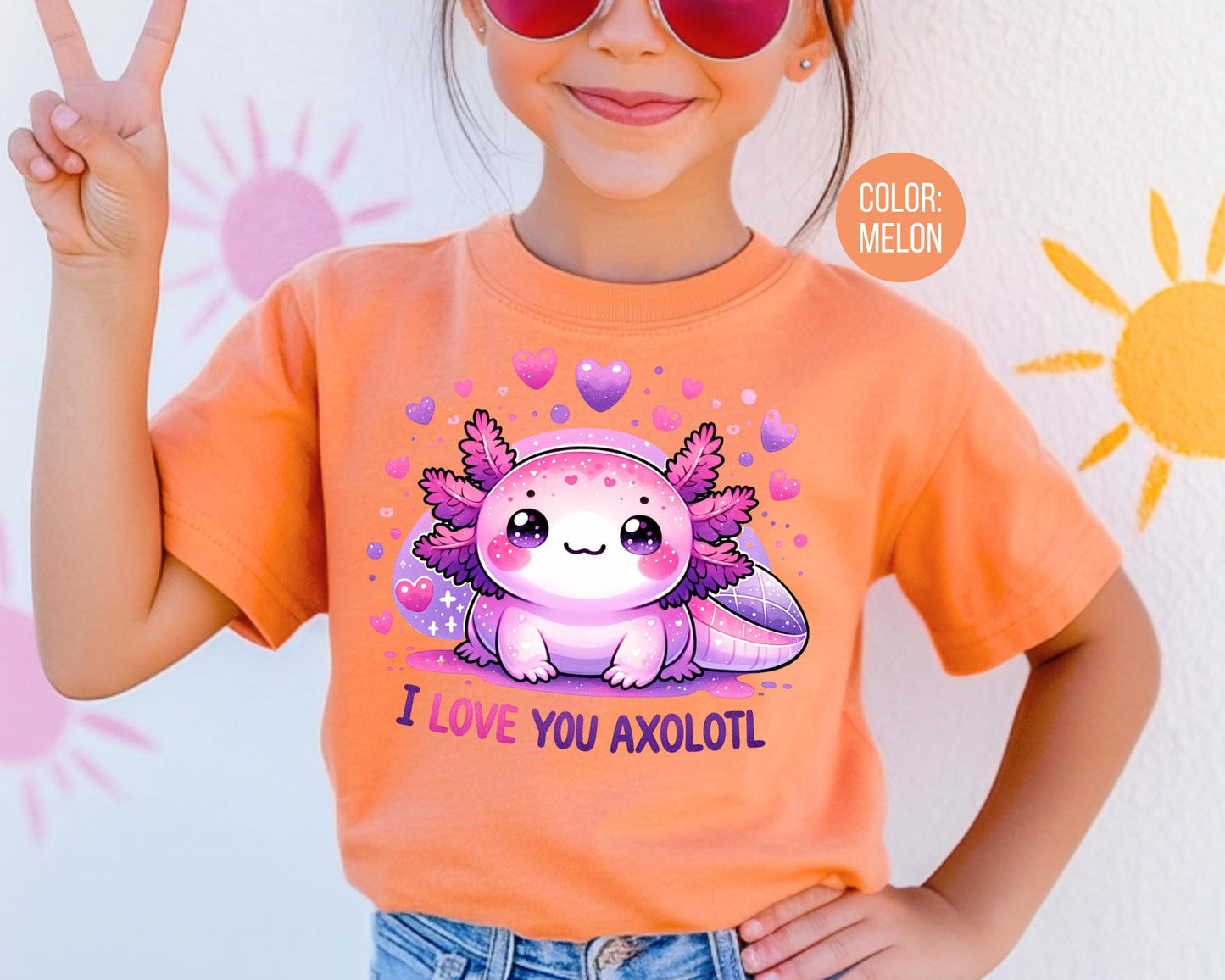 Comfort Colors® I Love You Axolotl Shirt, Girls Axolotl Gift, Valentines Day Youth Shirts