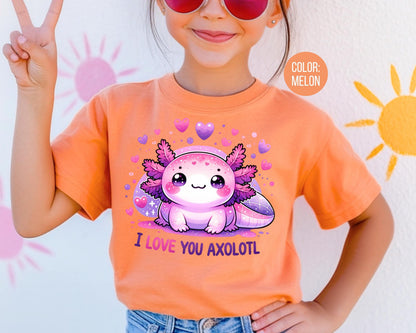 Comfort Colors® I Love You Axolotl Shirt, Girls Axolotl Gift, Valentines Day Youth Shirts