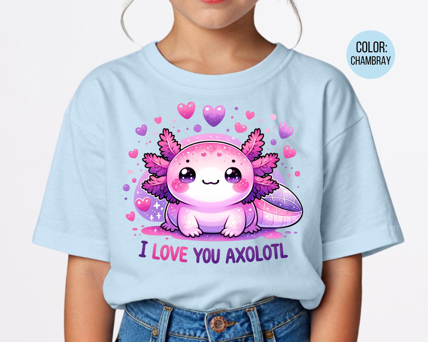 Comfort Colors® I Love You Axolotl Shirt, Girls Axolotl Gift, Valentines Day Youth Shirts