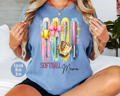 Comfort Colors Softball Mama Shirt: DTF Print, Mom Life Tee