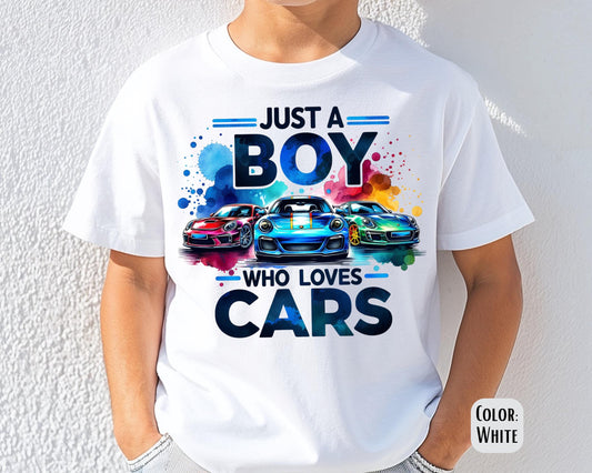 Comfort Colors Kids Car Shirt: Just a Boy Who Loves Cars