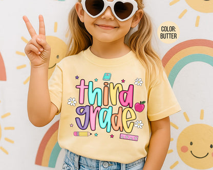 Comfort Colors® Colorful Preppy Third Grade Shirt, 3rd Grade Teacher Shirts