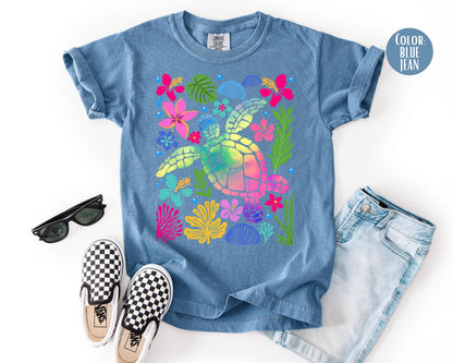 Comfort Colors® Colorful Sea Turtle Shirt, Girly Summer Shirts
