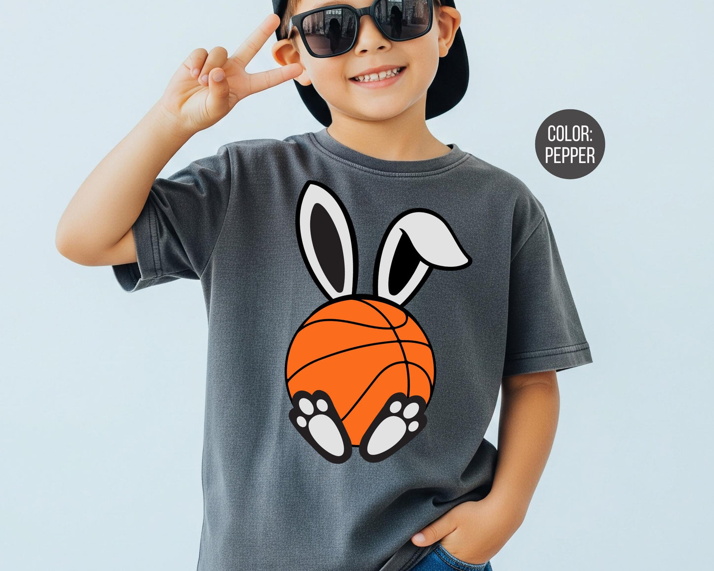 Comfort Colors® kids Easter Basketball Shirt, Bunny Basketball Tee