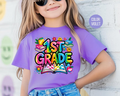 Retro First Grade Comfort Colors Shirt - Back to School Tee