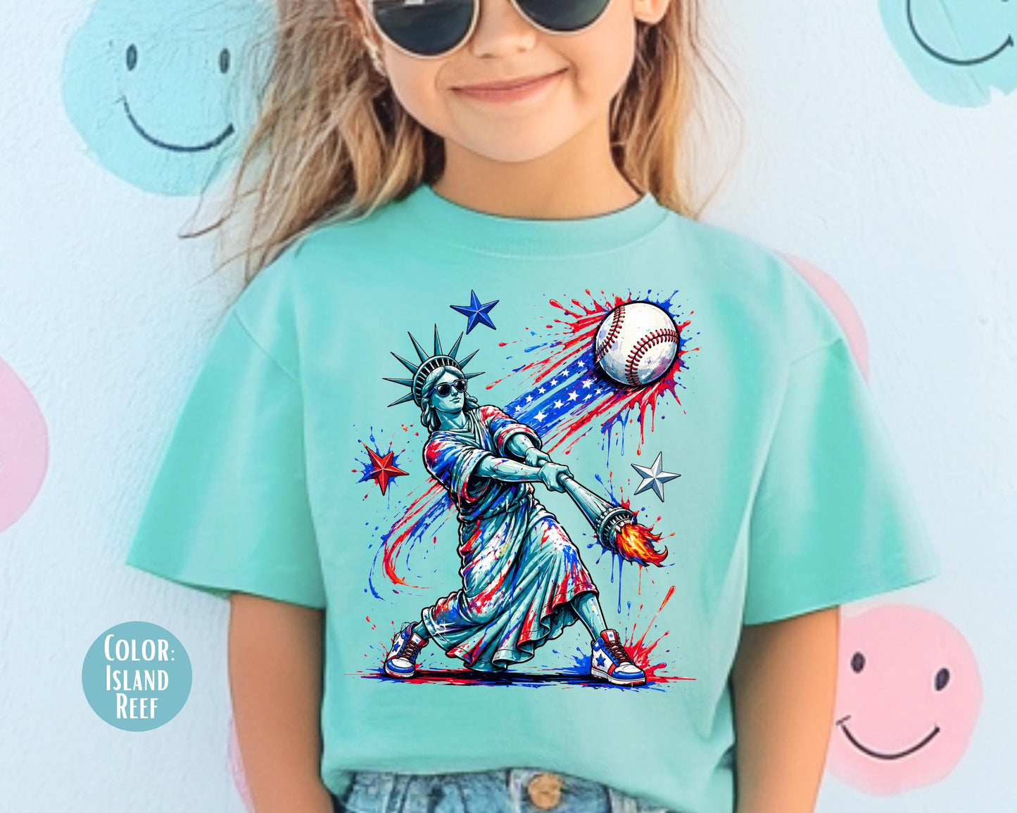 Comfort Colors Statue of Liberty Hitting Baseball Shirt, Funny 4th of July Shirts