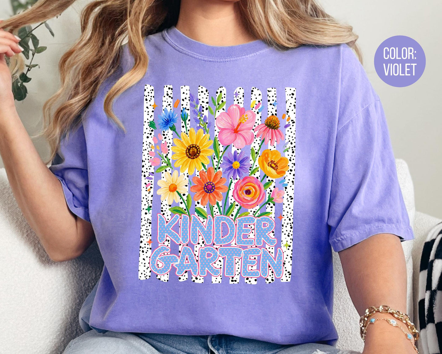 Comfort Colors® Floral Kindergarten Shirt, Kindergarten Teacher Shirts
