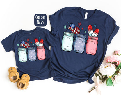 Matching Mason Jar America Shirts, Mother's Day Gift, Matching Mommy and Me July 4th Tee, Mother Daughter, 4th of July Family Shirts