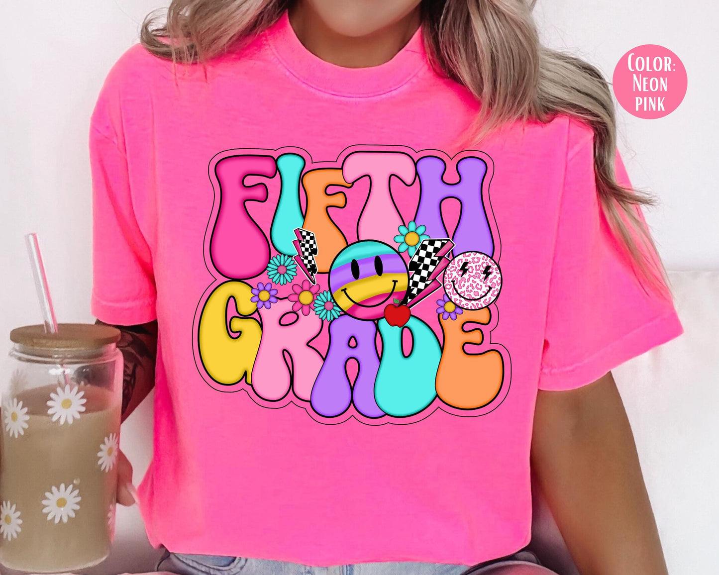 Comfort Colors® Smiley Retro Fifth Grade Shirt, 5th Grade Teacher Shirts