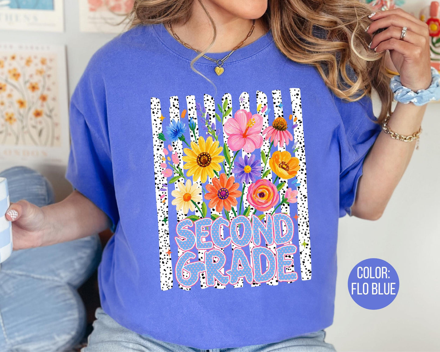 Comfort Colors® Floral Second Grade Shirt, 2nd Grade Teacher Shirts