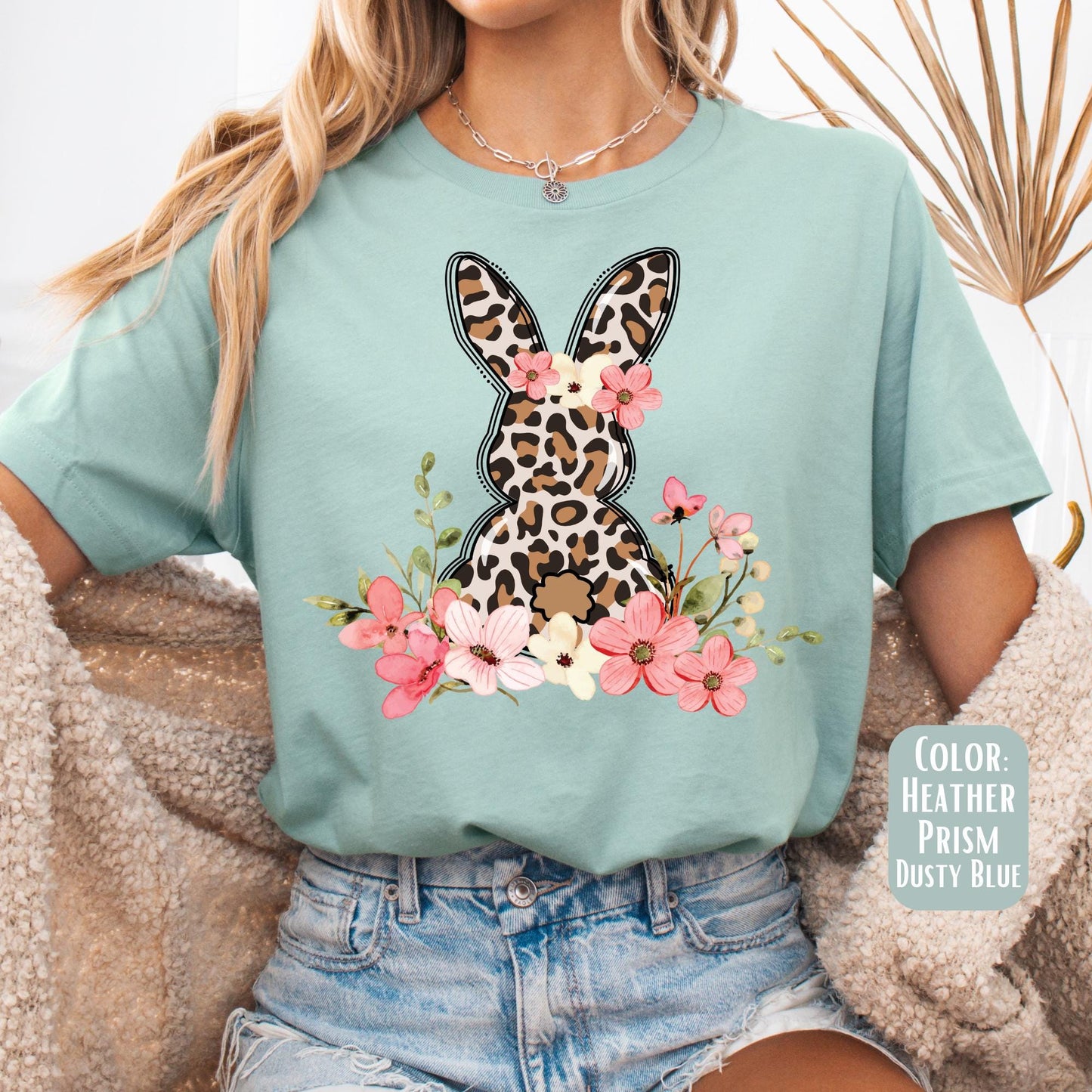 Floral Leopard Bunny Shirt, Bunny Shirt, Cute Easter Bunny T-Shirt, Happy Easter, Shirt with Bunnies, Easter Gift, Happy Easter T-Shirt