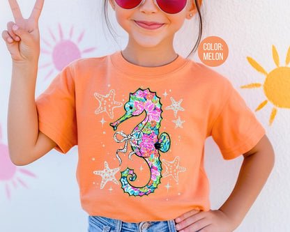 Comfort Colors® Preppy Summer Sea Horse Shirt, Girls Summer Shirts