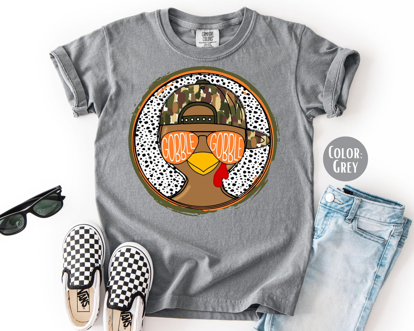 Comfort Colors Boys Thanksgiving Turkey Shirt: Gobble Matching Mom & Son
