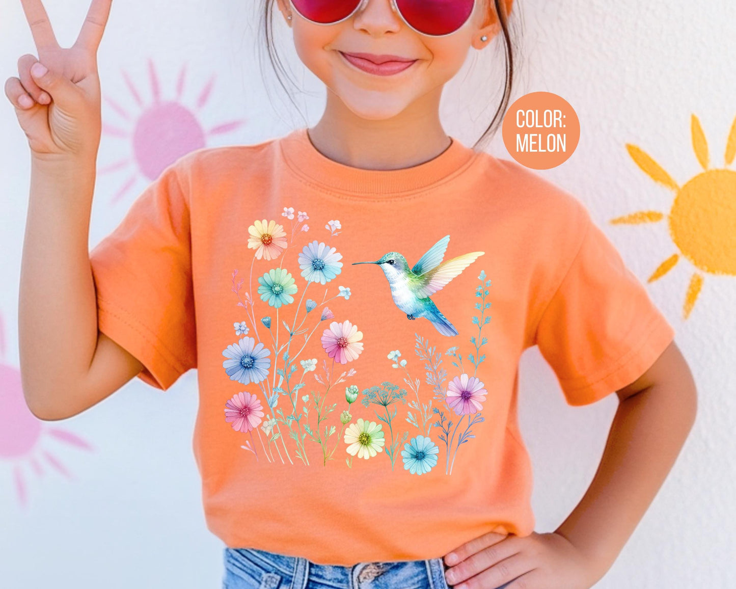 Comfort Colors Floral Hummingbird Shirt, Colorful Hummingbird Shirts