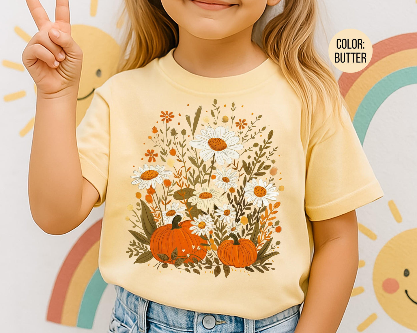 Comfort Colors Boho Fall Floral Pumpkin Shirt - Girly Thanksgiving Tee