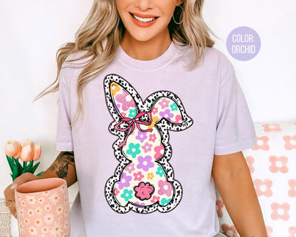 Comfort Colors® Floral Dalmatian Bunny Shirt, Adult and Youth Easter Bunny Shirts