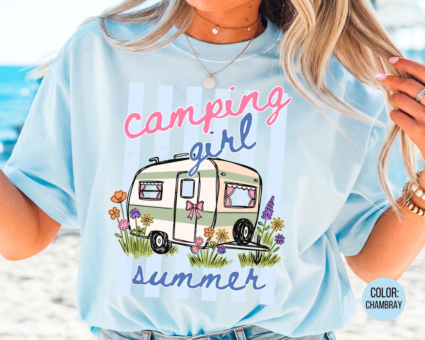 Comfort Colors Camping Girl Summer Shirt, Girls Camping Shirts