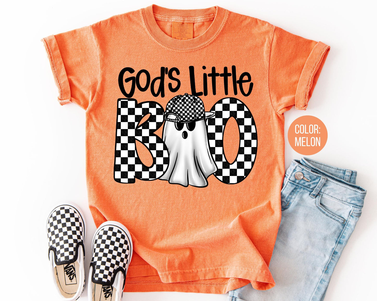 Comfort Colors God's Little Boo Shirt, Boys Halloween Tee, Youth Ghost T-Shirt